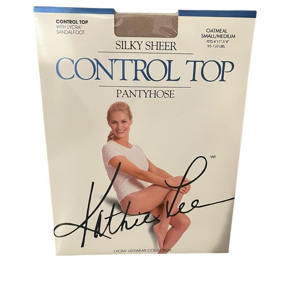 VTG Kathie Lee Gifford Silky Sheer Control Pantyhose Sandalfoot Oatmeal S/M